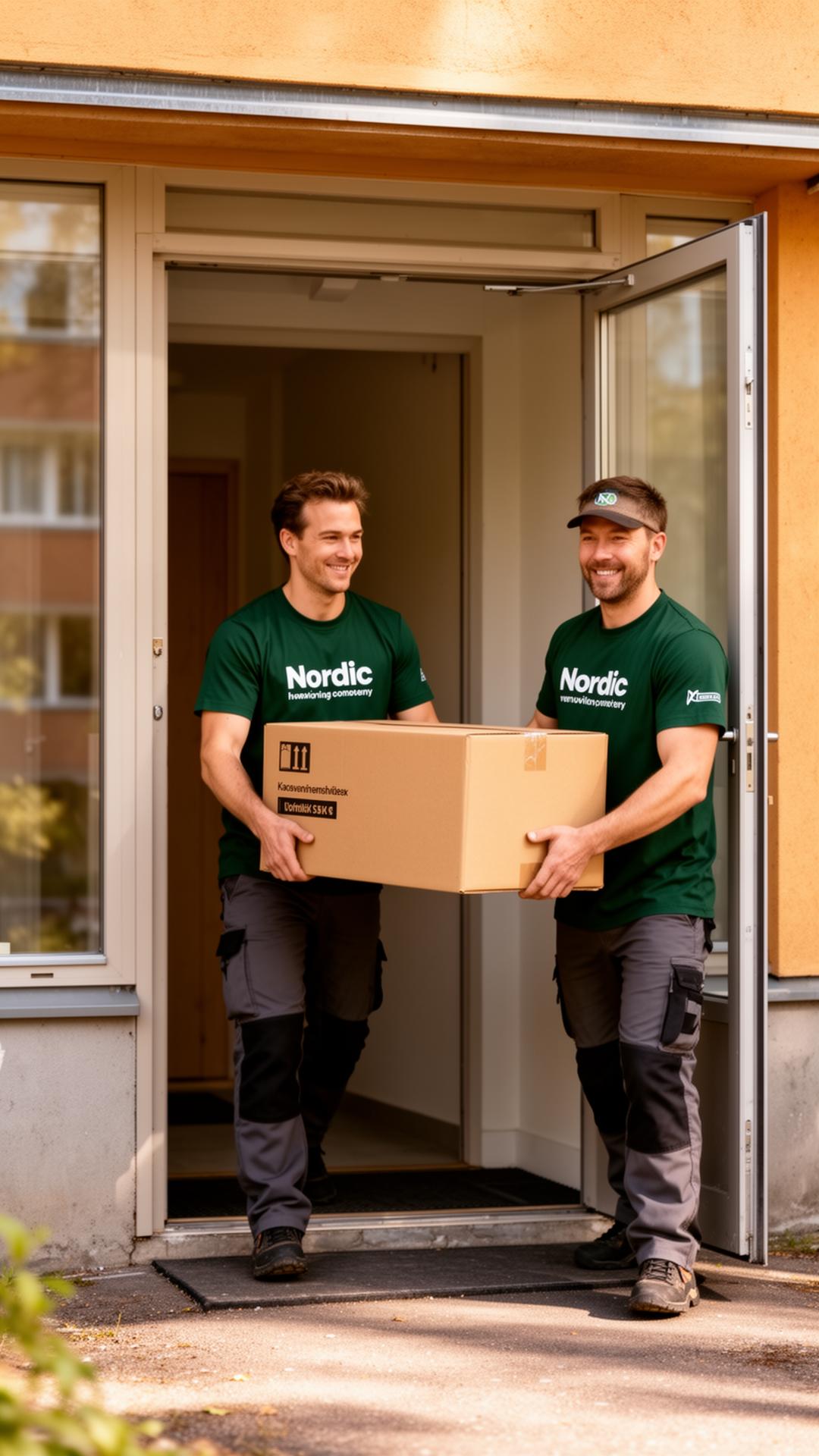Muuttotiimi kantaa laatikoita rappukäytävästä